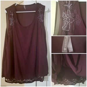 Vanity 2XL Purple Chiffon and Lace Tank